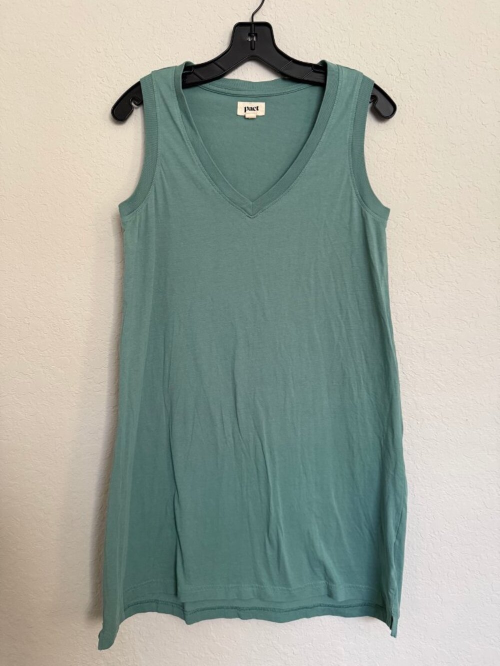 Pact Sage Green Organic Cotton V-Neck Sleeveless Dress Size M Casual Minimalist